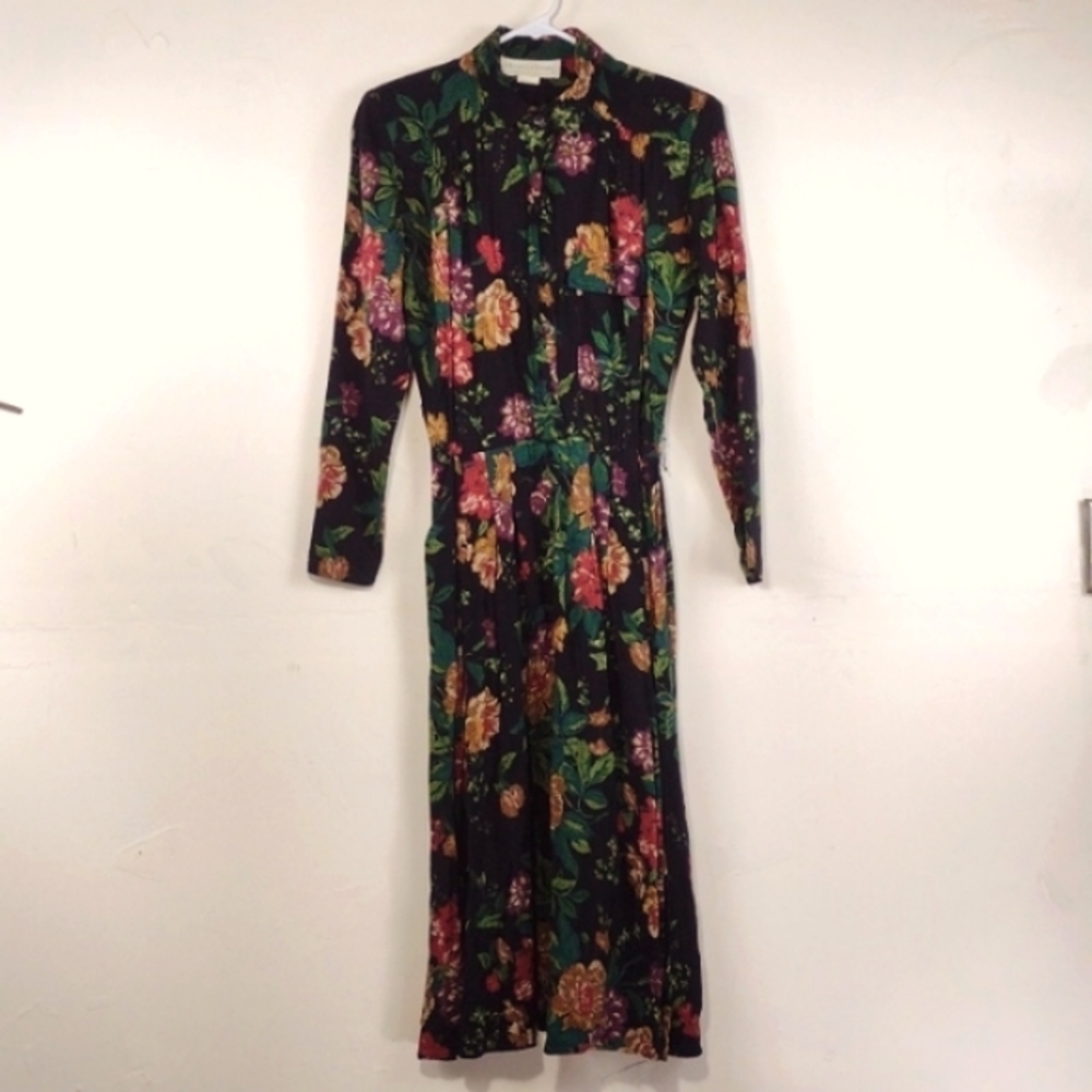 80s Michelle Stuart Black Floral Dress Women's Oversized 8